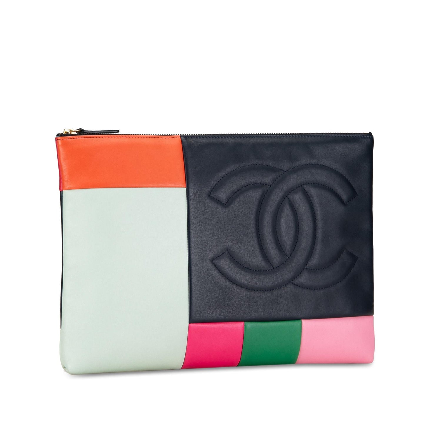 Chanel Large Lambskin Colorblock Patchwork O Case (SHG-sUlH9O)