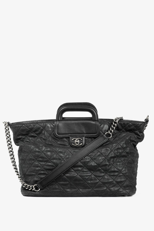Chanel In-The-Mix Black Large Iridescent Calfskin Quilted Tote
