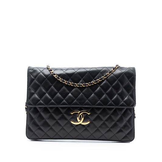 Chanel Maxi XL Quilted Lambskin Clutch with Chain
