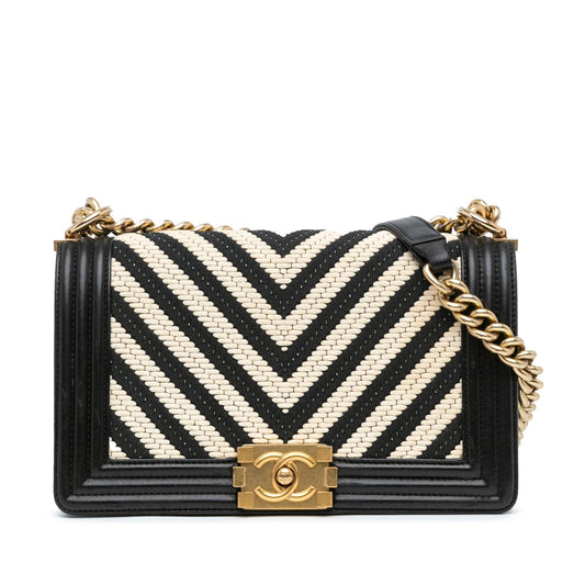 Chanel Medium Braided Chevron Cotton and Lambskin Boy Flap (SHG-zXlQPe) Crossbody
