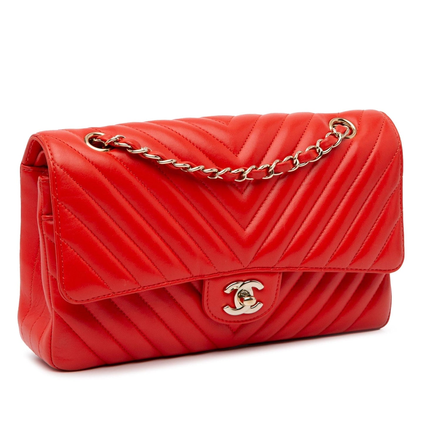 Chanel Medium Classic Chevron Lambskin Double Flap (SHG-PfQlYr) Shoulder Bag