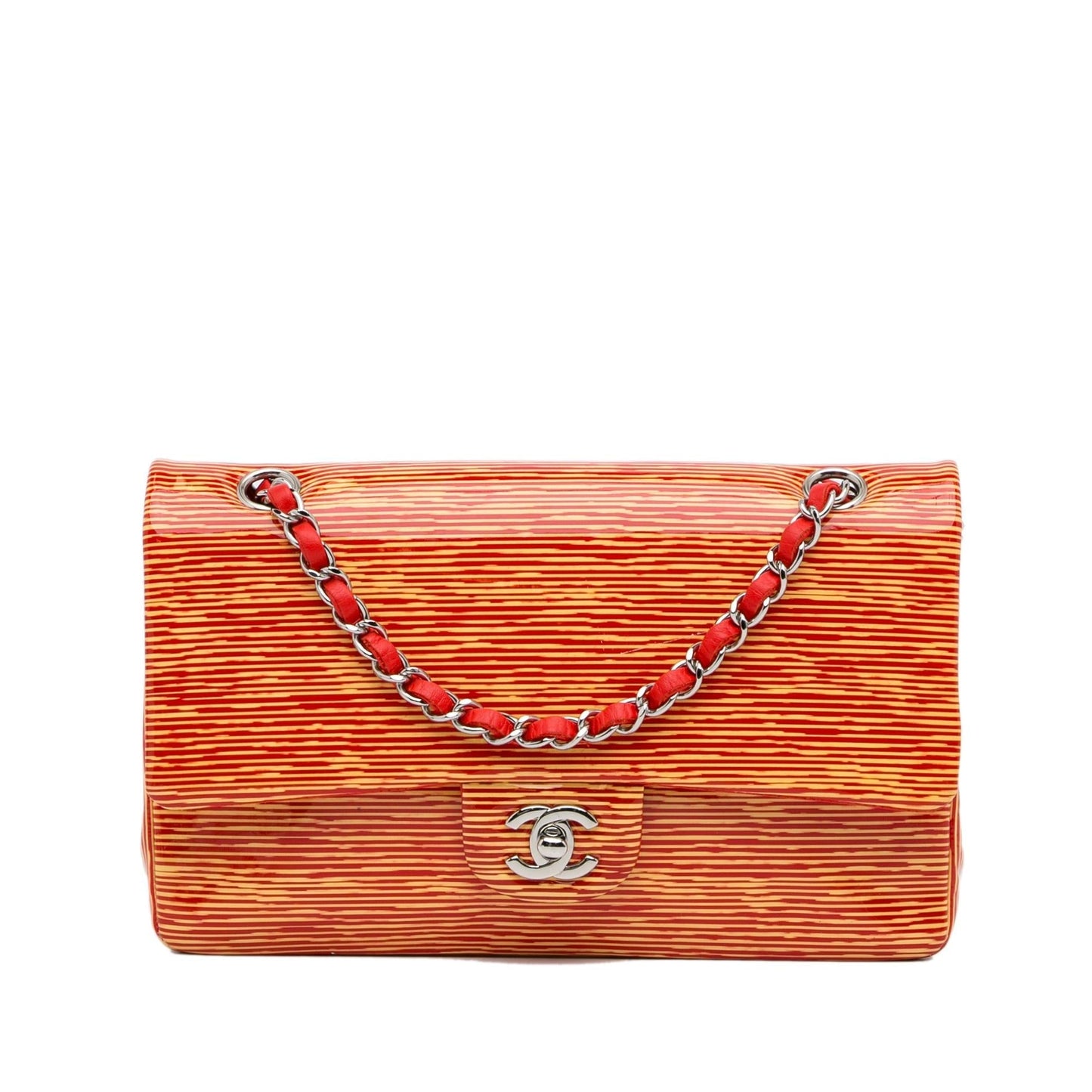 Chanel Medium Classic Striped Patent Double Flap (SHG-9oaXcP)
