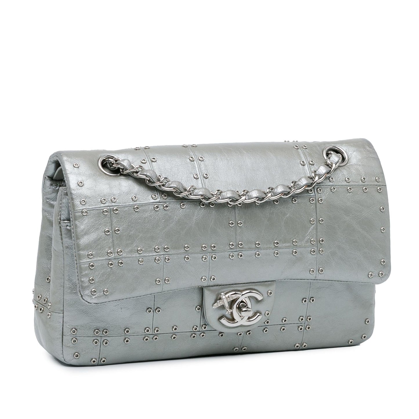 Chanel Medium Glazed Calfskin Grommet Embellished Airline Double Flap (SHG-3ngMjI) Shoulder Bag