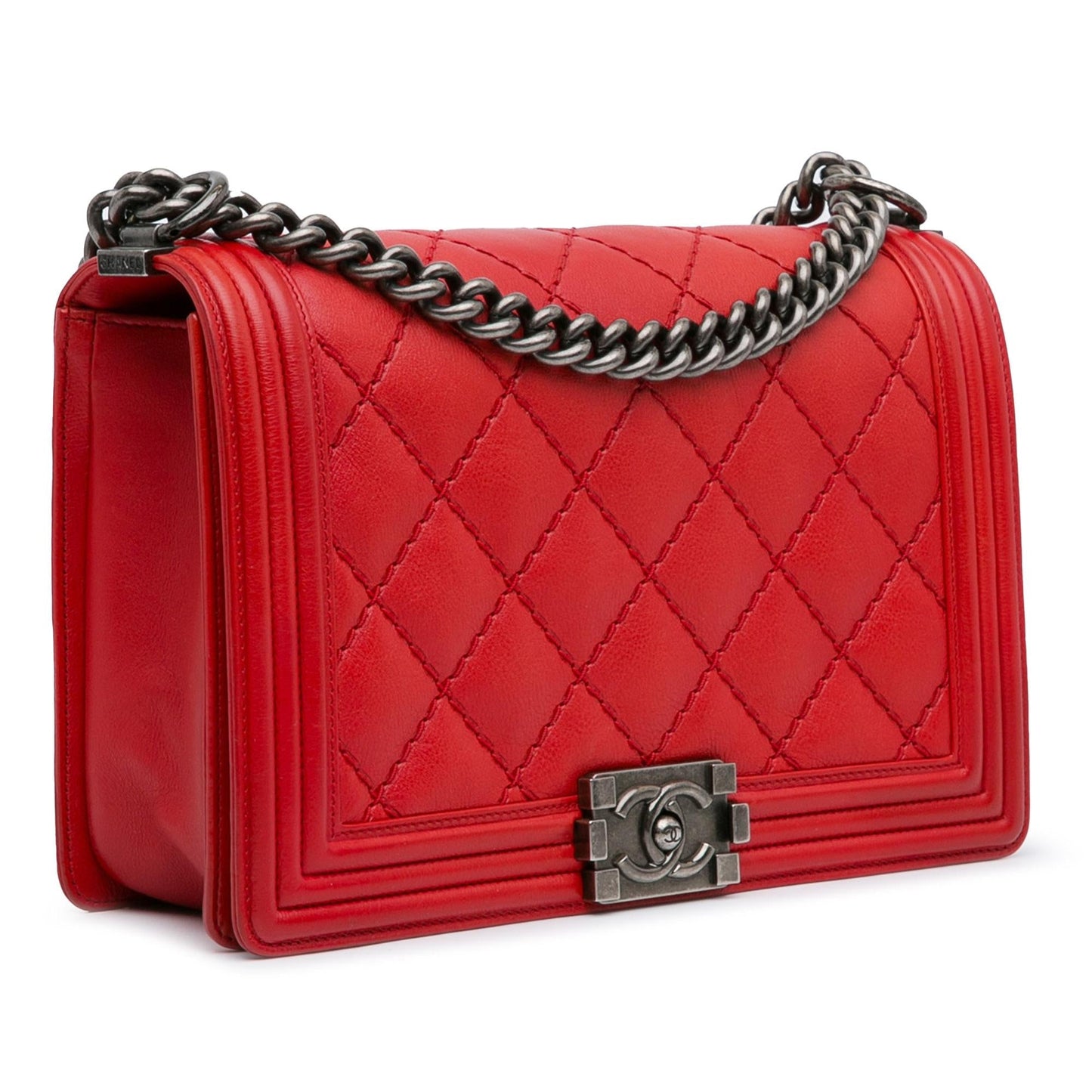 Chanel Medium Lambskin Double Stitch Boy Flap (SHG-HDDAJQ) Shoulder Bag