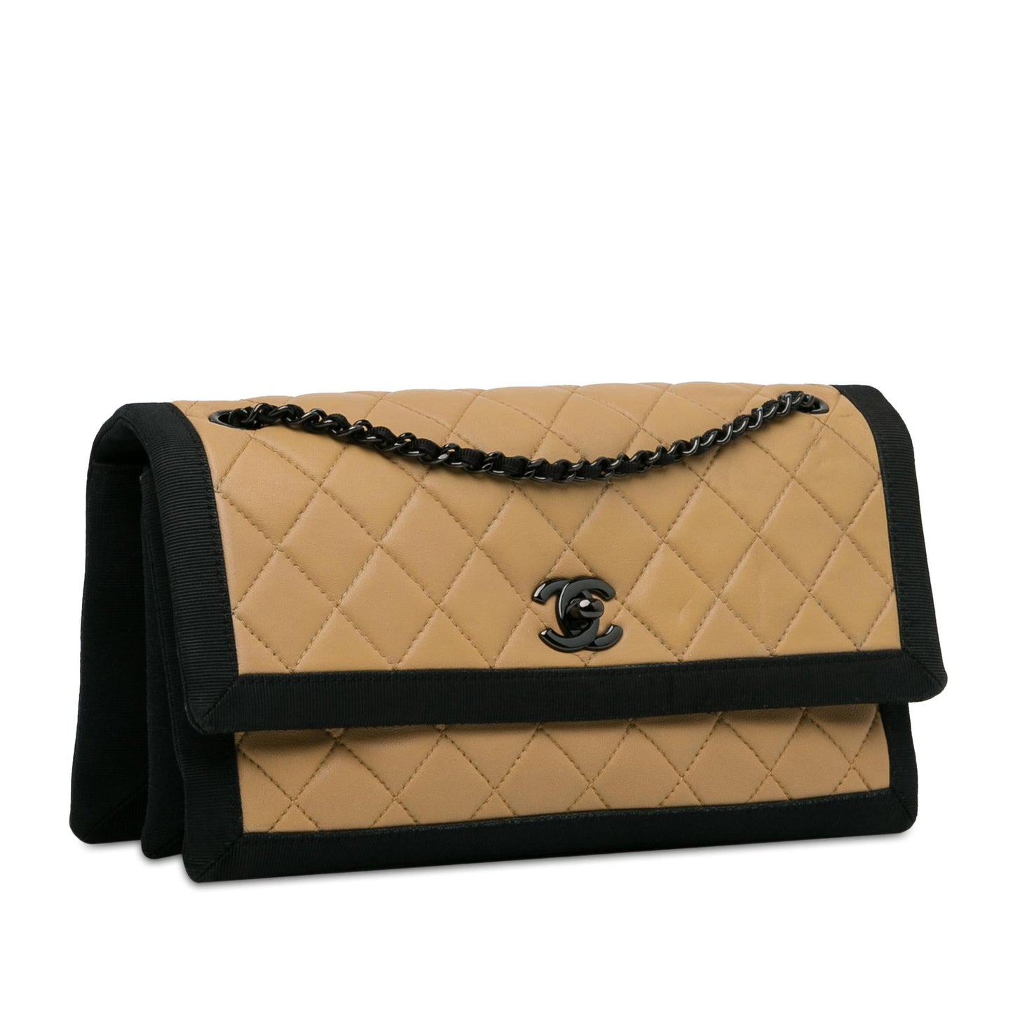 Chanel Medium Quilted Lambskin Grosgrain Two Tone Flap (SHG-DMF9AJ) Shoulder Bag