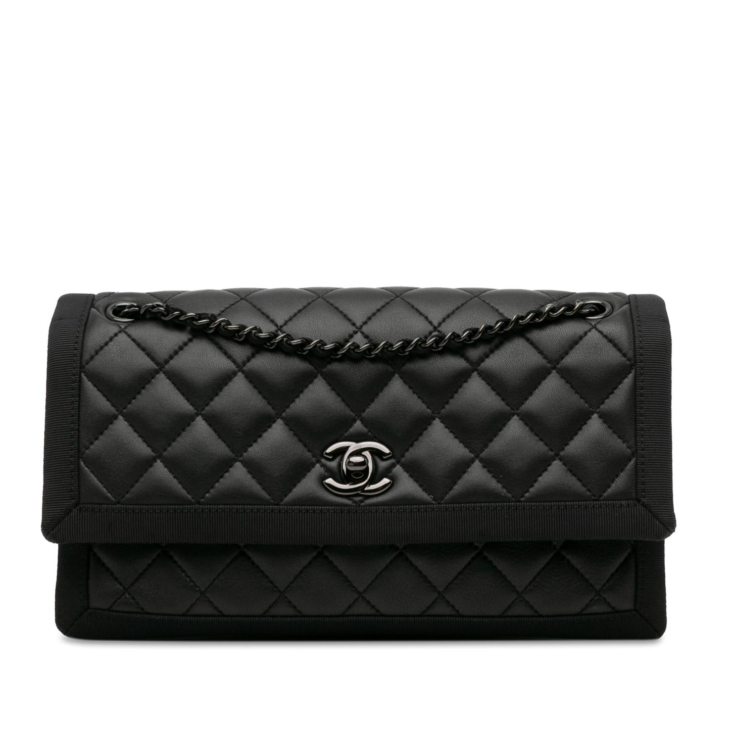Chanel Medium Quilted Lambskin Grosgrain Two Tone Flap (SHG-IGkksY) Shoulder Bag