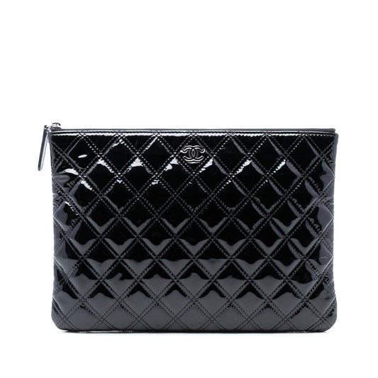 Chanel Medium Quilted Patent Double Stitch O Case Clutch