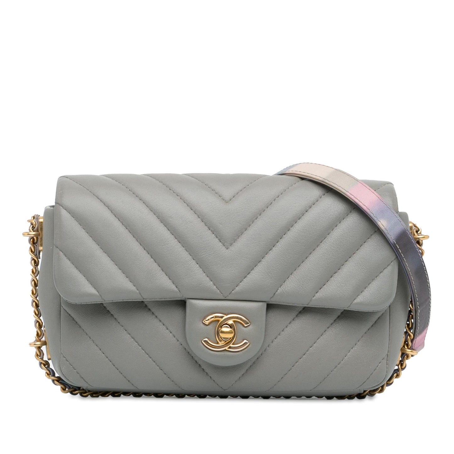 Chanel Mini Rectangular Chevron Lambskin Chain Around Flap (SHG-nJr512) Crossbody