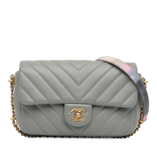 Chanel Mini Rectangular Chevron Lambskin Chain Around Flap (SHG-nJr512) Crossbody