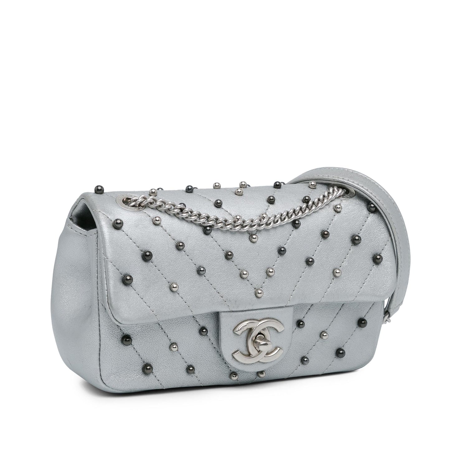 Chanel Mini Rectangular Chevron Quilted Lambskin Stud Wars Flap (SHG-17y5S9) Shoulder Bag