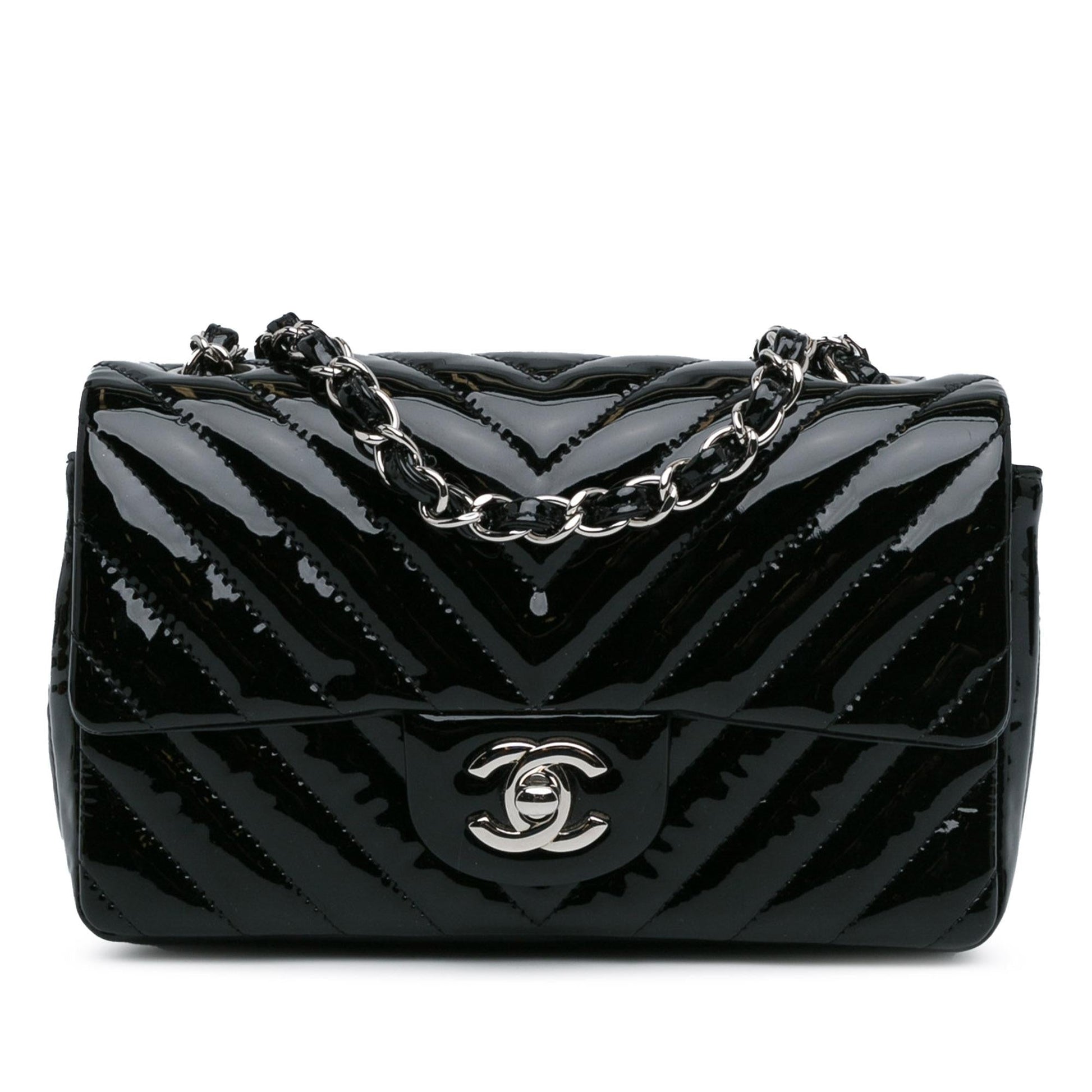 Chanel Mini Rectangular Classic Chevron Patent Single Flap (SHG-3MlT53) Crossbody