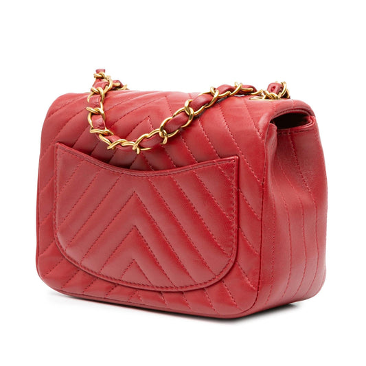 Chanel Mini Square Classic Chevron Lambskin Single Flap Crossbody
