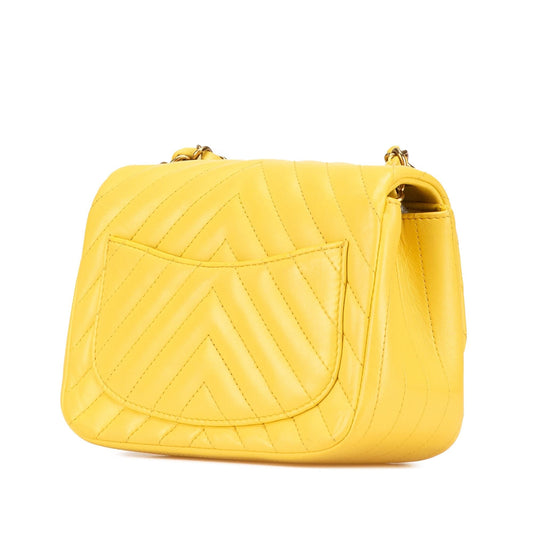 Chanel Mini Square Classic Chevron Lambskin Single Flap Crossbody