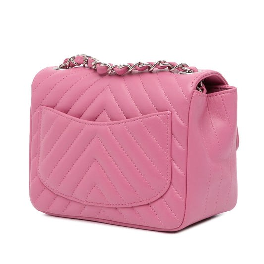 Chanel Mini Square Classic Chevron Lambskin Single Flap Crossbody