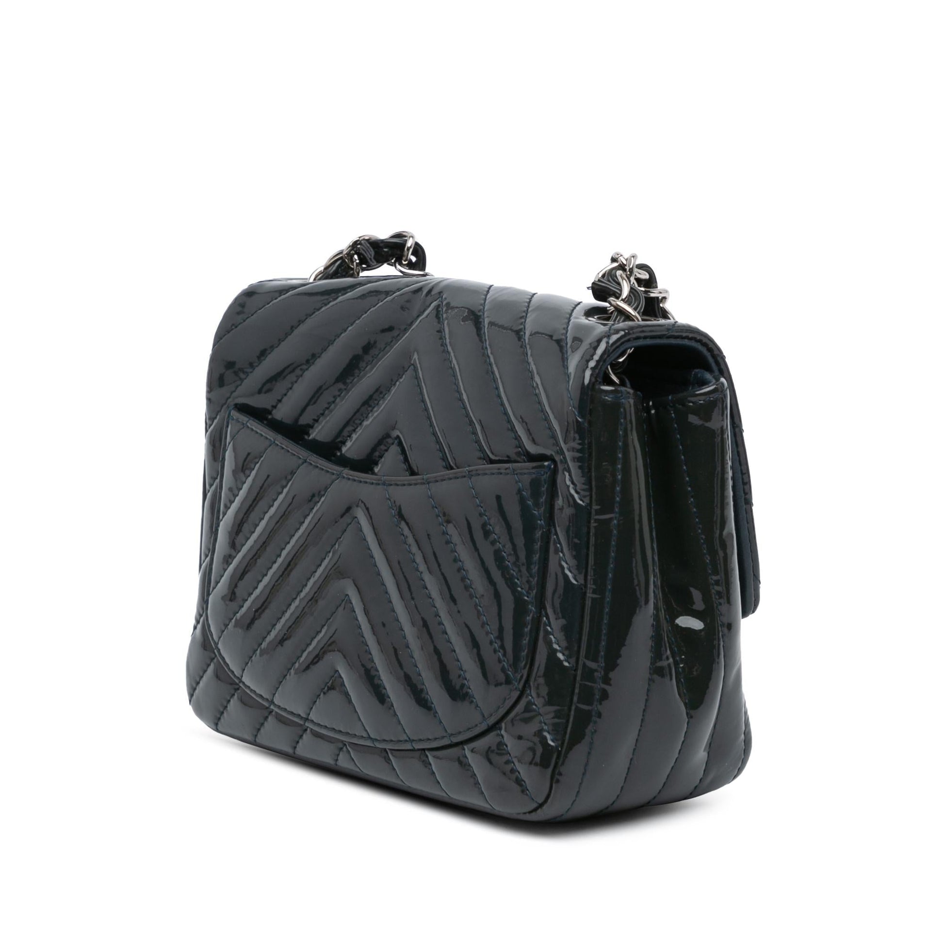 Chanel Mini Square Classic Chevron Patent Flap Crossbody