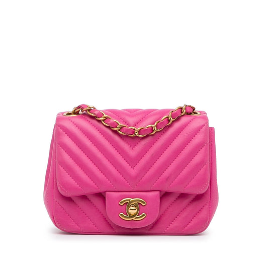 Chanel Mini Square Classic Lambskin Chevron Flap (SHG-dOMEPo) Crossbody