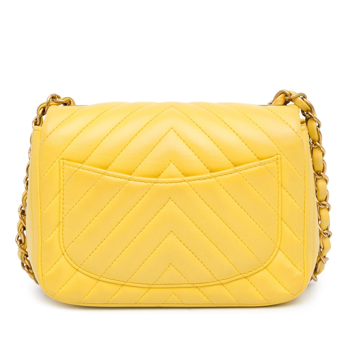 Chanel Mini Square Classic Lambskin Chevron Single Flap (SHG-Hg3a1b) Crossbody