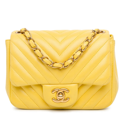 Chanel Mini Square Classic Lambskin Chevron Single Flap (SHG-Hg3a1b) Crossbody