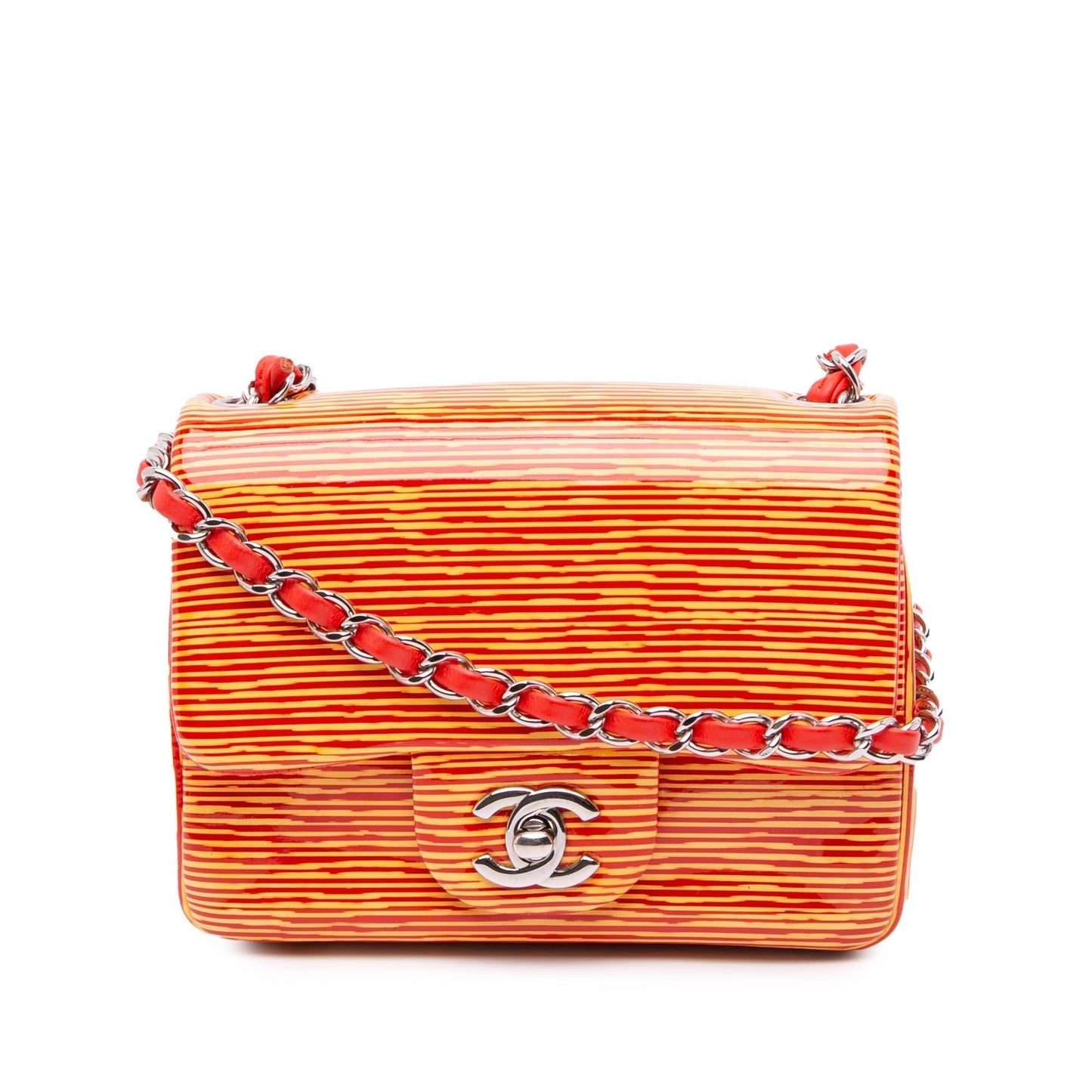 Chanel Mini Square Classic Patent Striped Single Flap