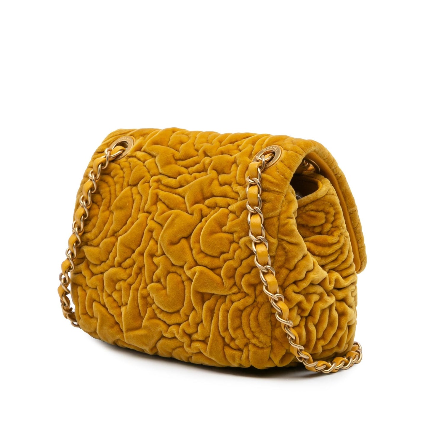 Chanel Mini Square Velvet Camellia Embossed Flap Crossbody