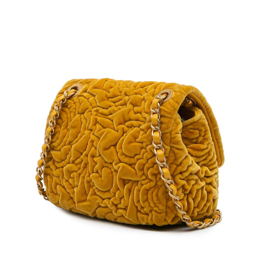 Chanel Mini Square Velvet Camellia Embossed Flap Crossbody