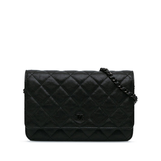 Chanel Quilted Crumpled Calfskin So Black Wallet On Chain (SHG-VI9SVY) Crossbody