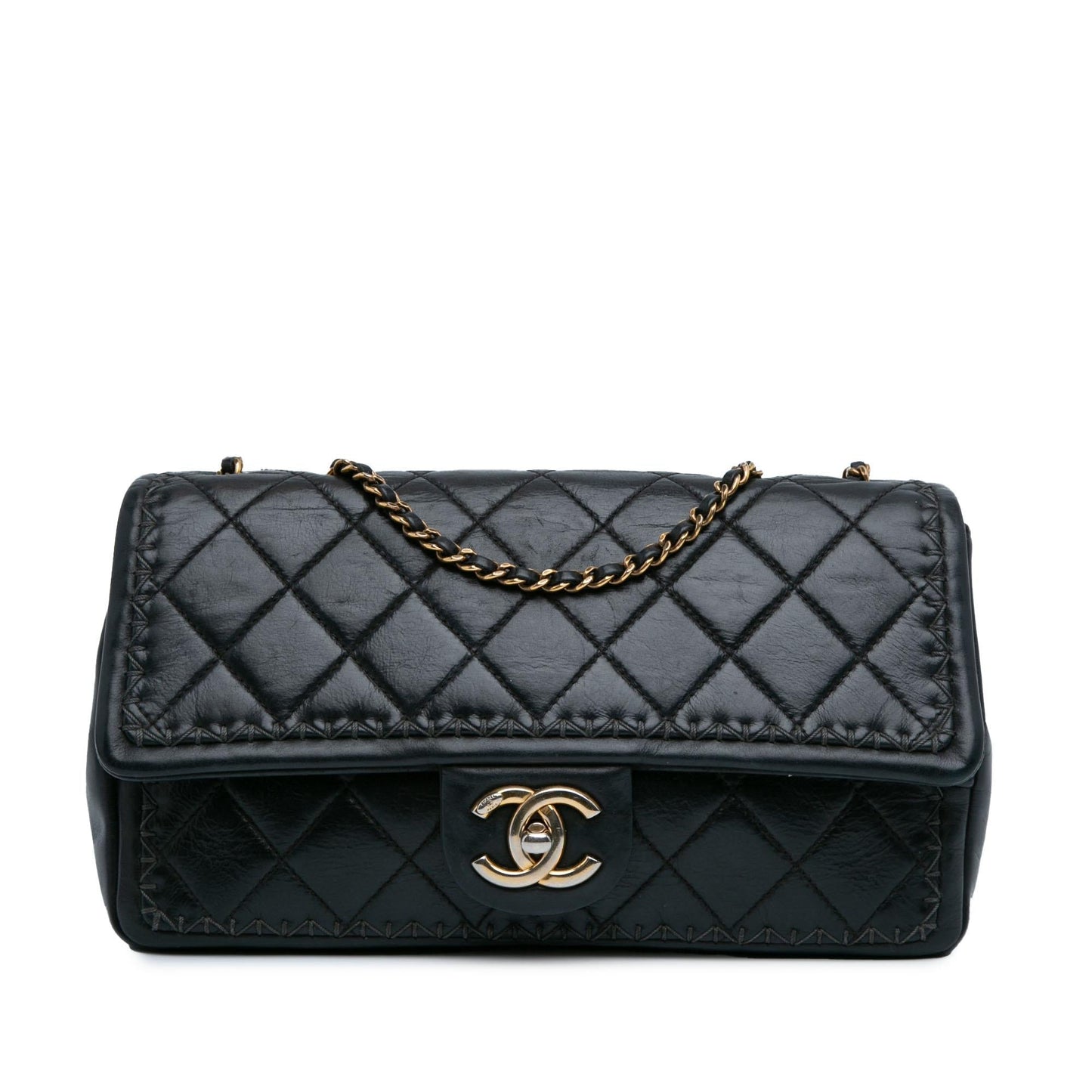 Chanel Quilted Lambskin Whipstitch Single Flap (SHG-OfzSAu) Crossbody