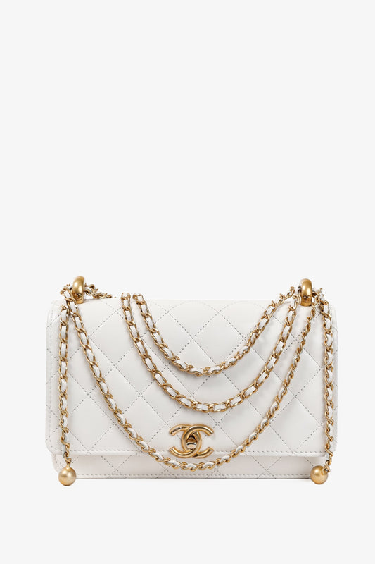 Chanel Pearl Crush White Quilted Lambskin Leather Wallet on Chain Crossbody