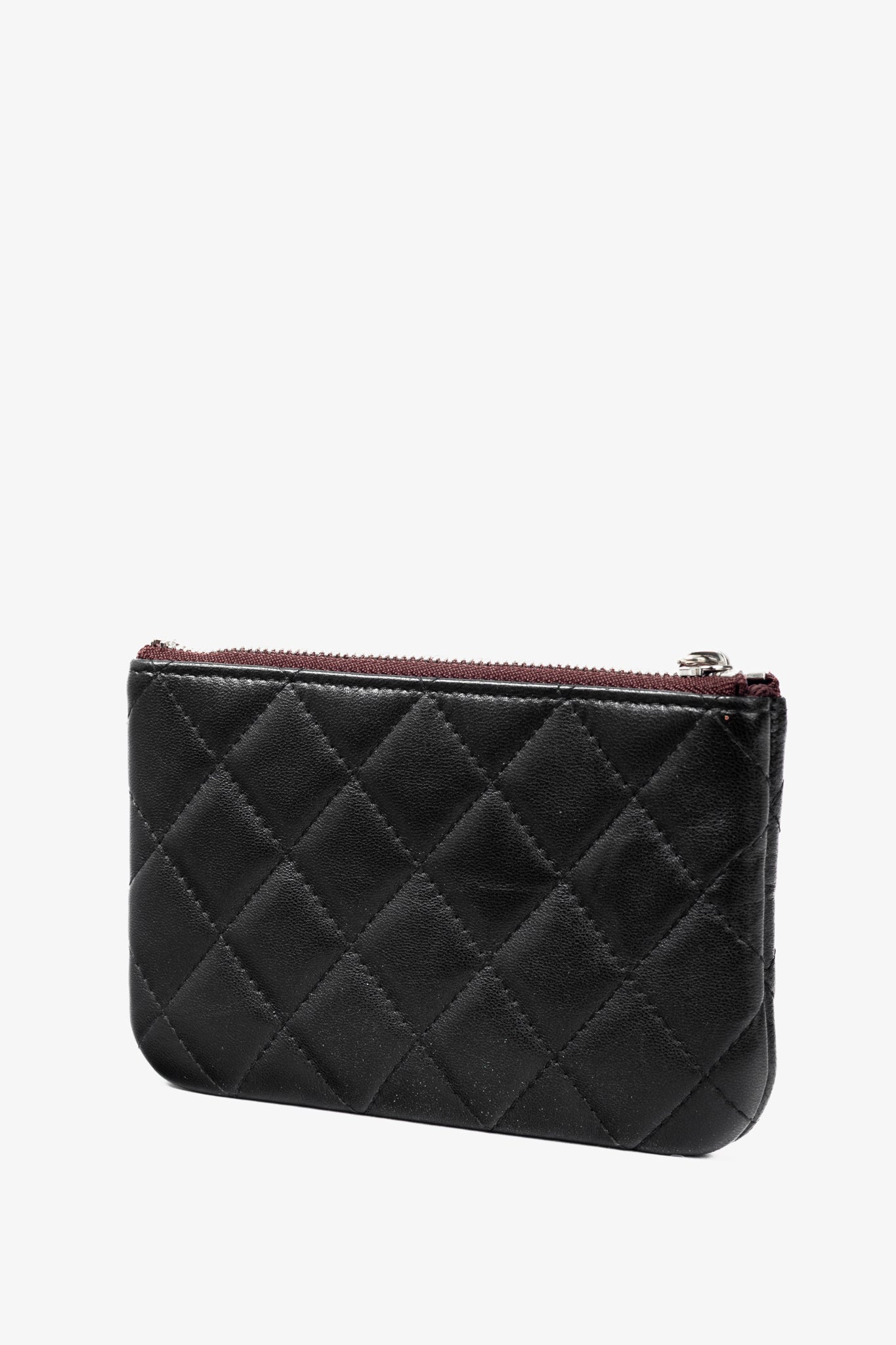 Chanel Black Lambskin Classic Zipped O Pouch Clutch