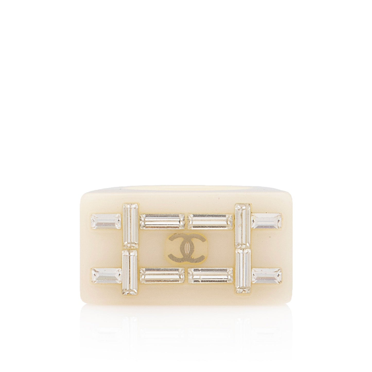 Chanel Resin Crystal Baguette CC Ring - Size 7
