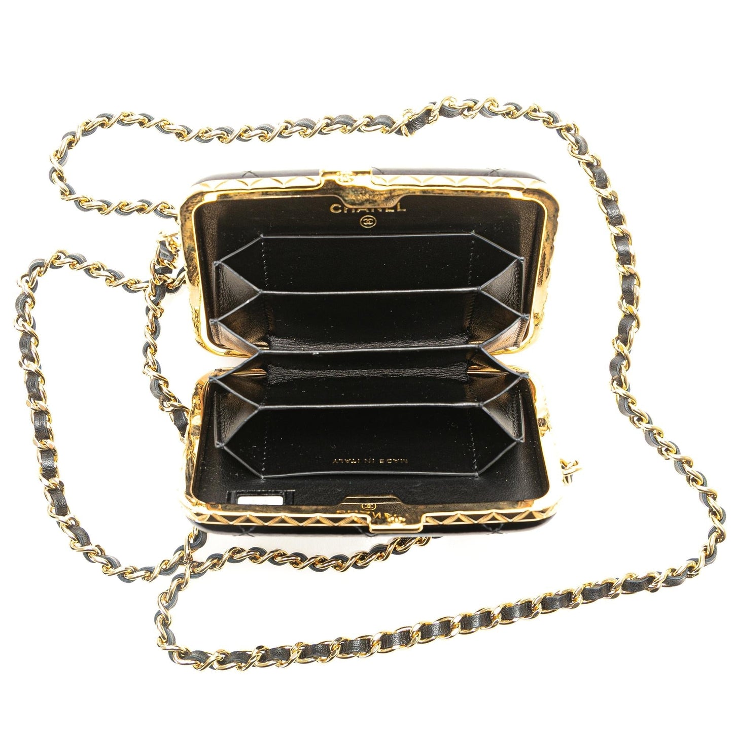 Chanel Small Glazed Goatskin Box With Chain