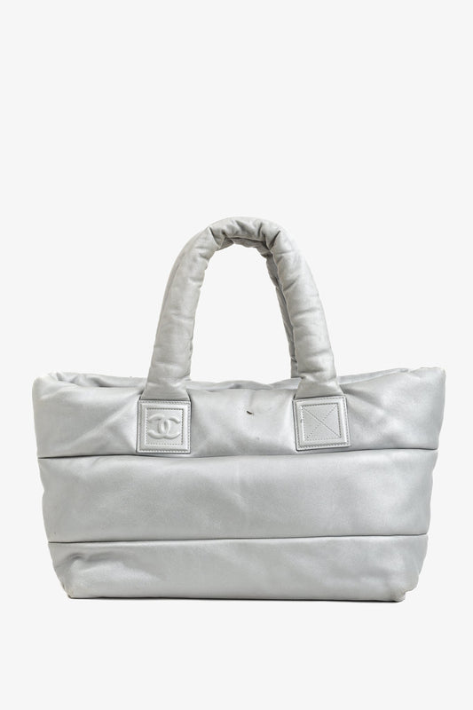 Chanel Silver & Navy Reversible Coco Cocoon Puffer Leather Large Tote Bag