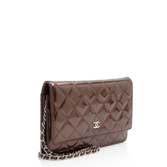 Chanel Striated Patent Leather Classic Wallet on Chain Crossbody