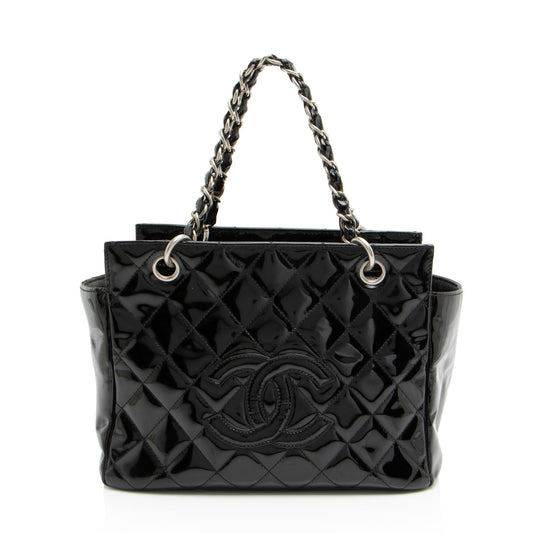 Chanel Vintage Patent Leather Timeless CC Petite Tote