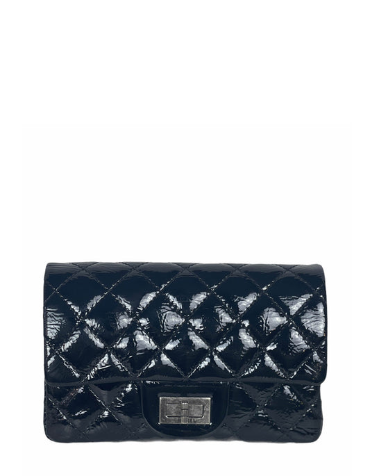 Chanel Black Aged Patent Leather 2.55 Reissue Clutch Bag