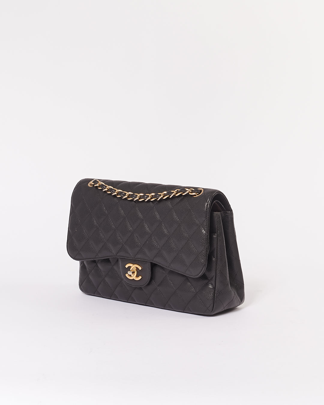 Chanel Black Caviar Quilted Leather Jumbo Double Flap Bag GHW