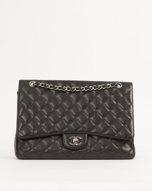 Chanel Black Caviar Quilted Single Flap Classic Maxi Bag