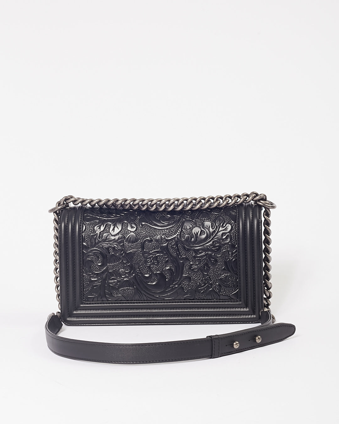 Chanel Black Lambskin Leather Jacquard Dallas Medium Boy Bag