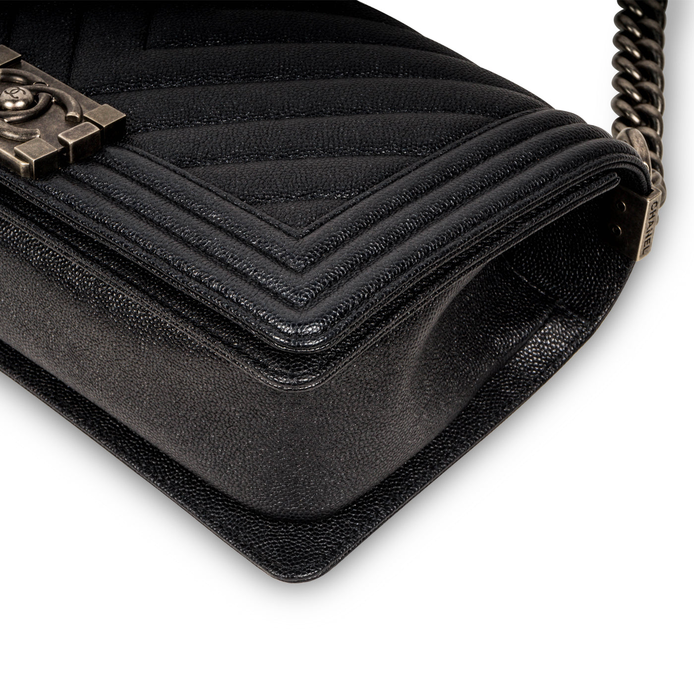 Chanel Chevron Boy Bag Medium - Blue Caviar