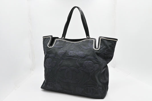 Chanel Camellia Tote in Black Canvas