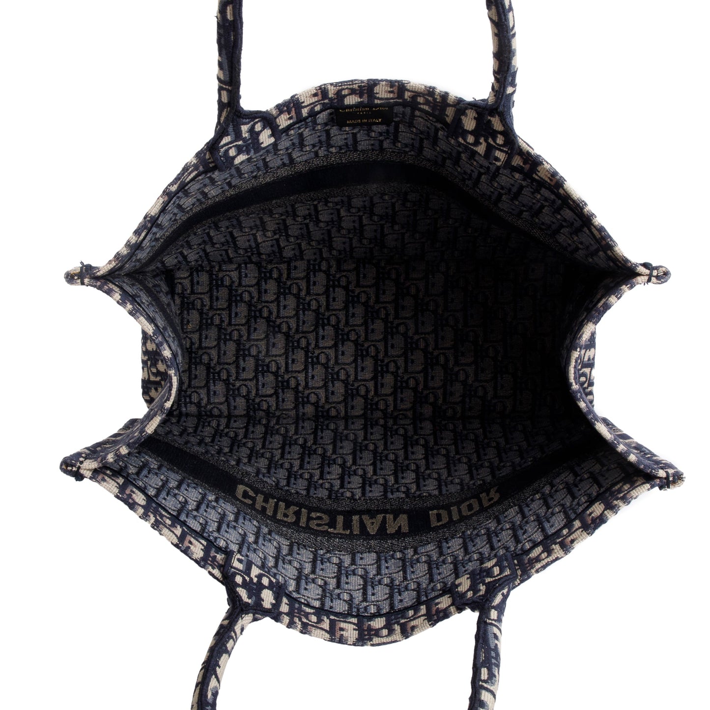 Christian Dior 2020 Ecru and Blue Dior Oblique Embroidery Large Book Tote