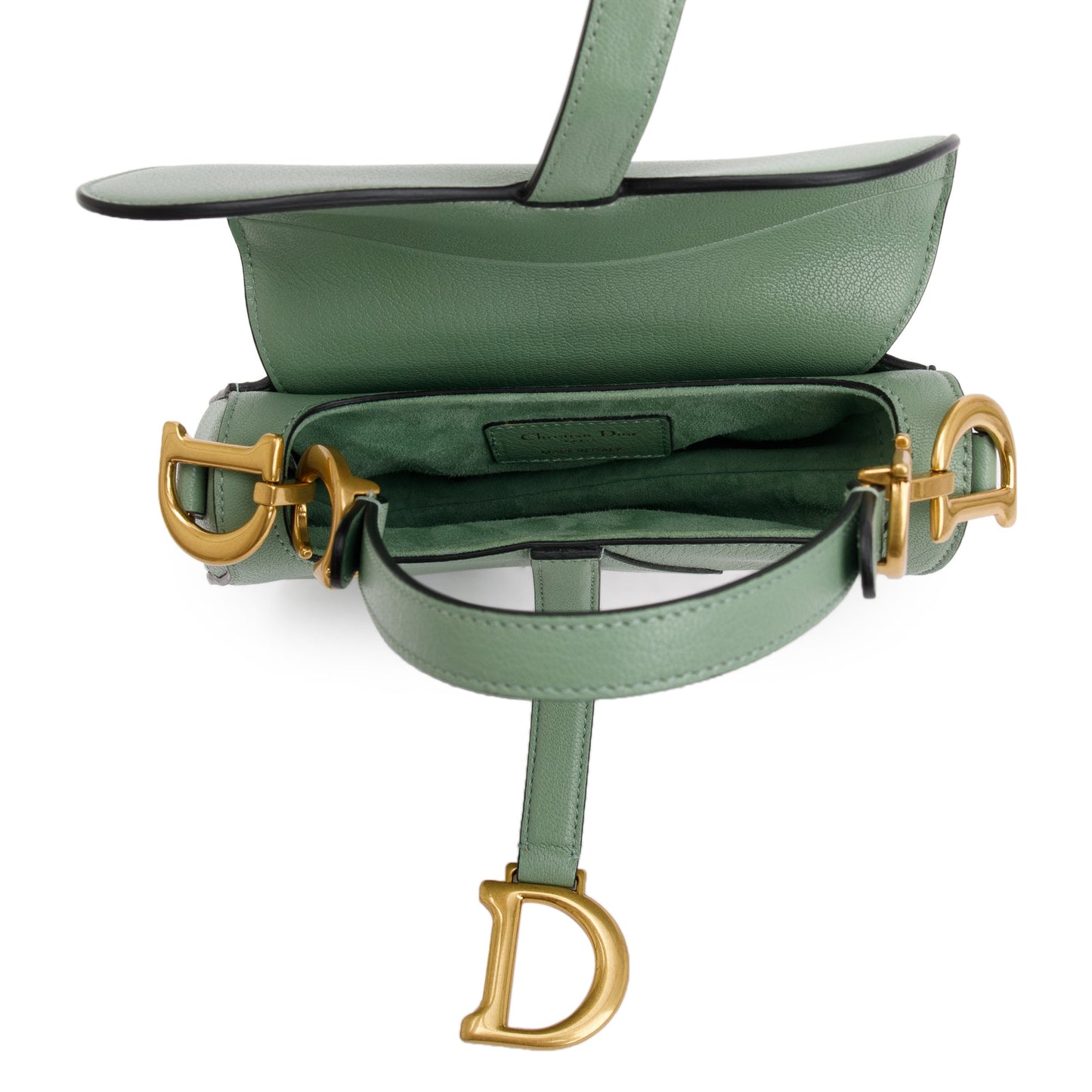 Christian Dior 2020 Green Calfskin Leather Mini Saddle Bag