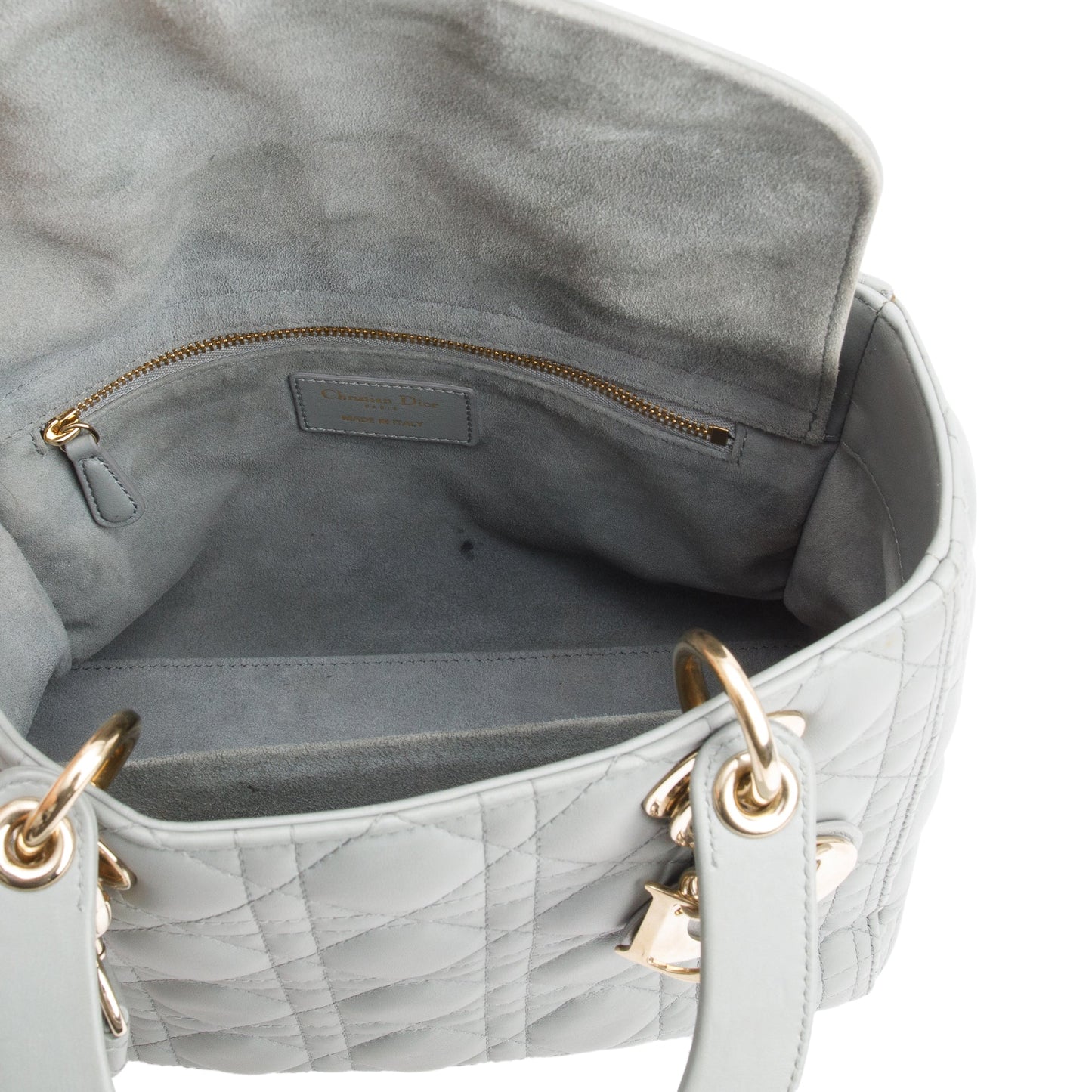 Christian Dior 2020 Grey Cannage Lambskin Leather Medium Lady Dior Bag