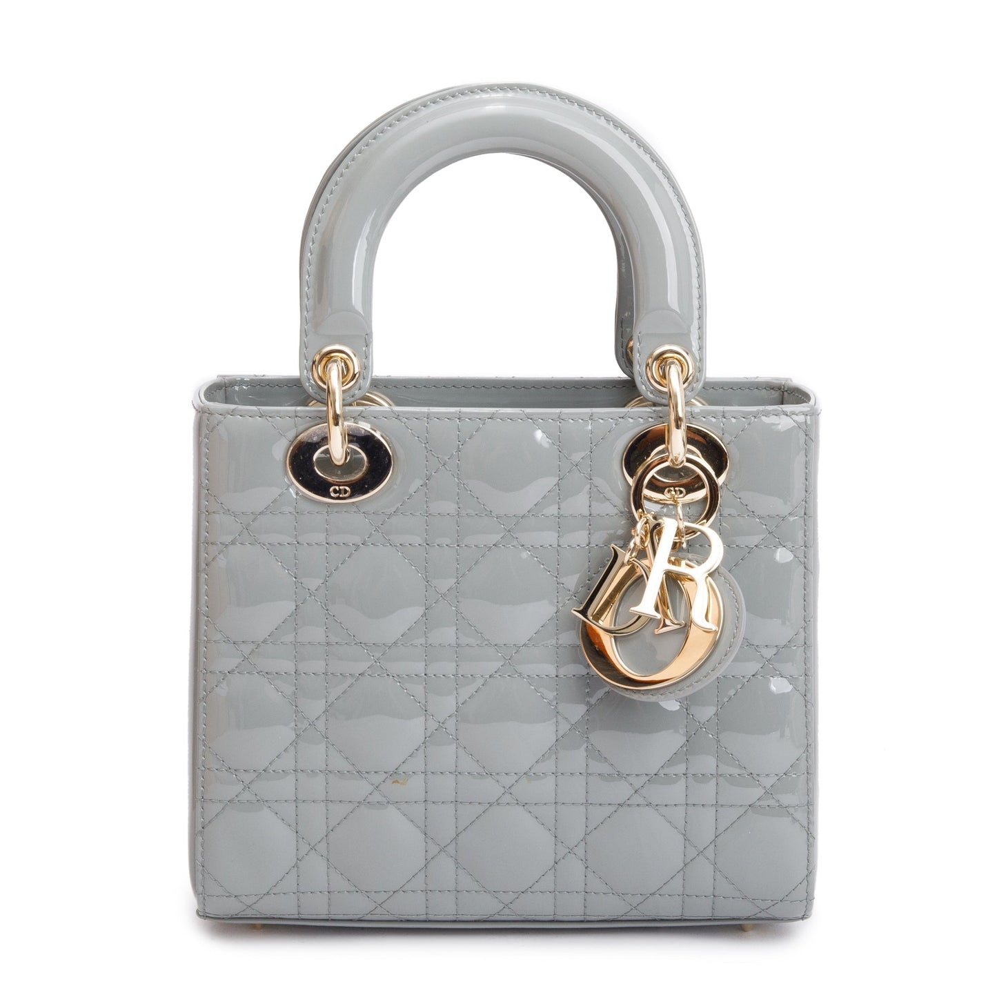 Christian Dior 2020 Grey Patent Cannage Leather Small Lady Dior Bag