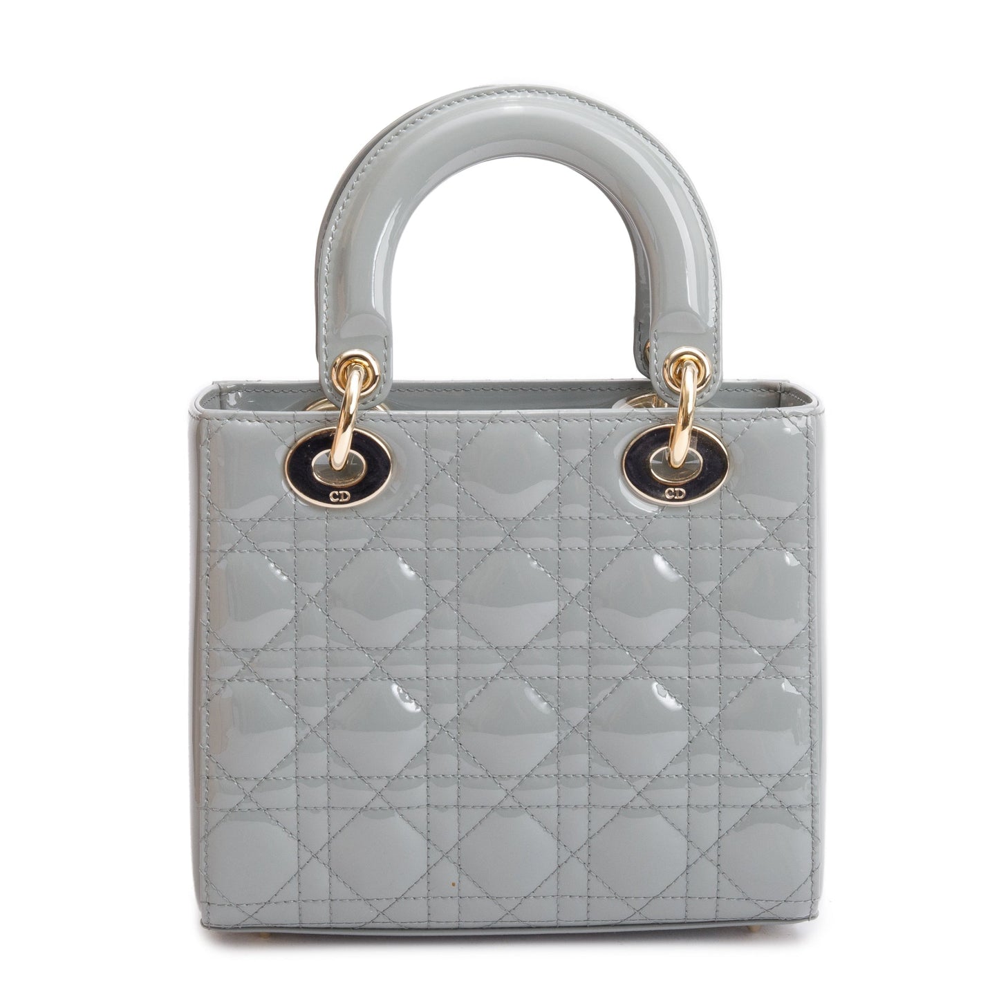 Christian Dior 2020 Grey Patent Cannage Leather Small Lady Dior Bag