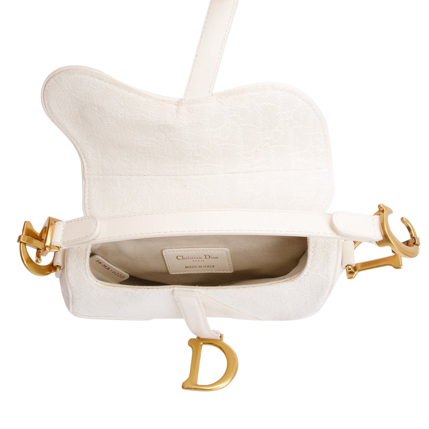 Christian Dior 2020 White Oblique Mini Saddle Bag