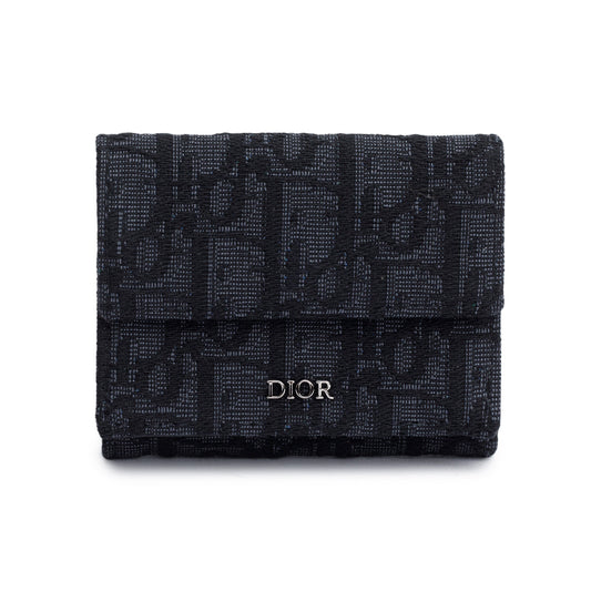 Christian Dior 2021 Black Oblique Trifold Compact Wallet