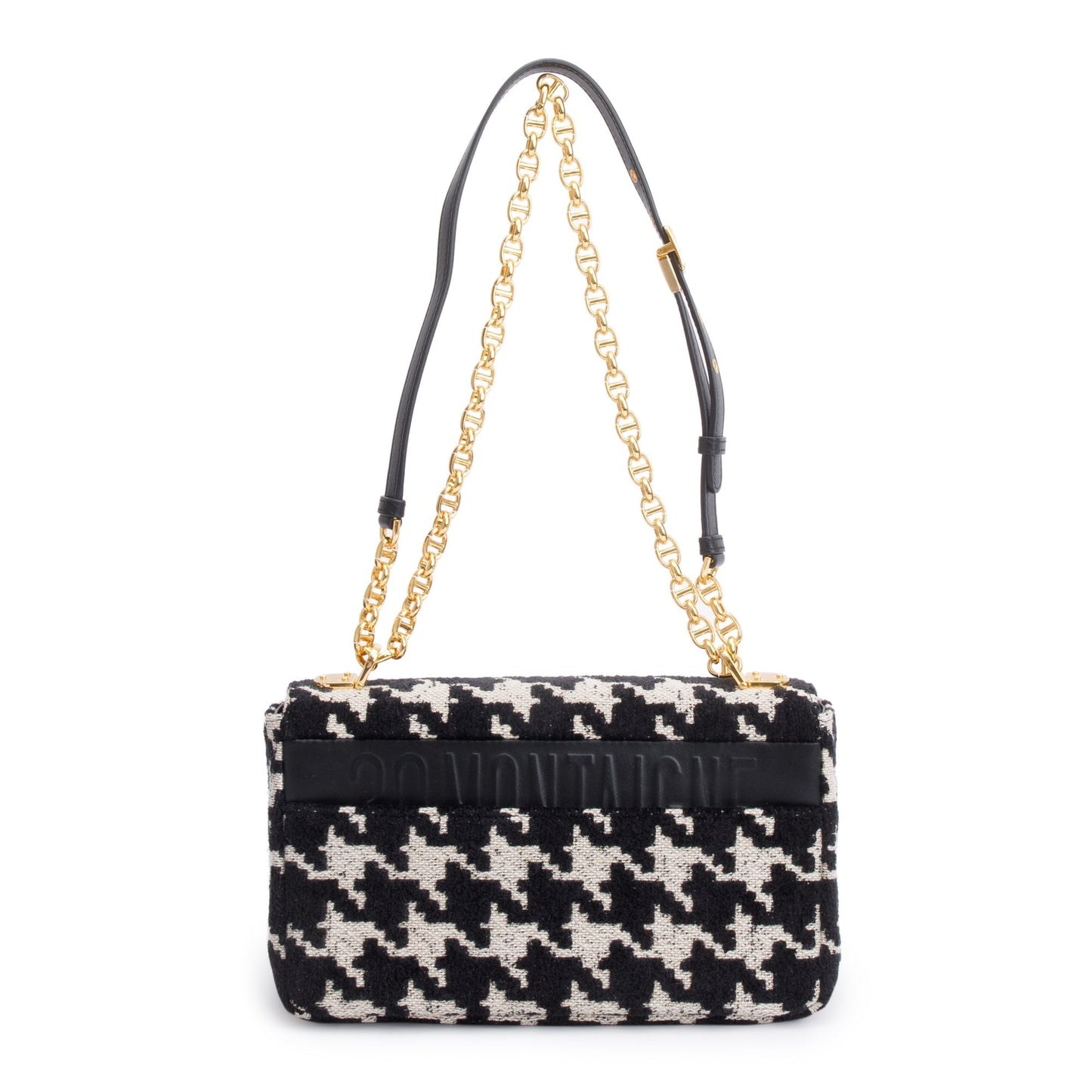 Christian Dior 2021 Black/White Technical Canvas Macro Houndstooth Medium Dior Caro Bag