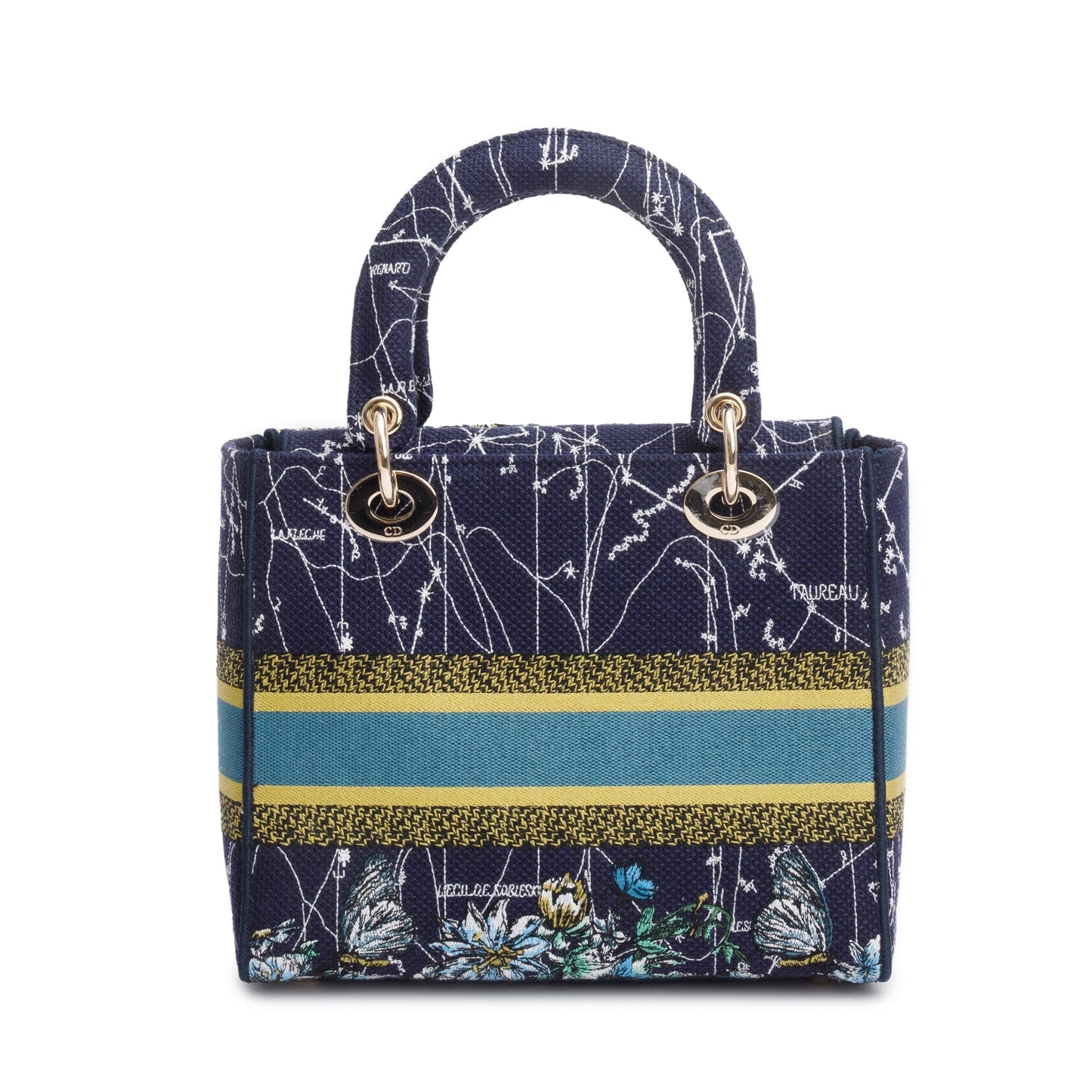 Christian Dior 2021 Blue Multicolor Zodiac Embroidery Medium Lady D-Lite Bag