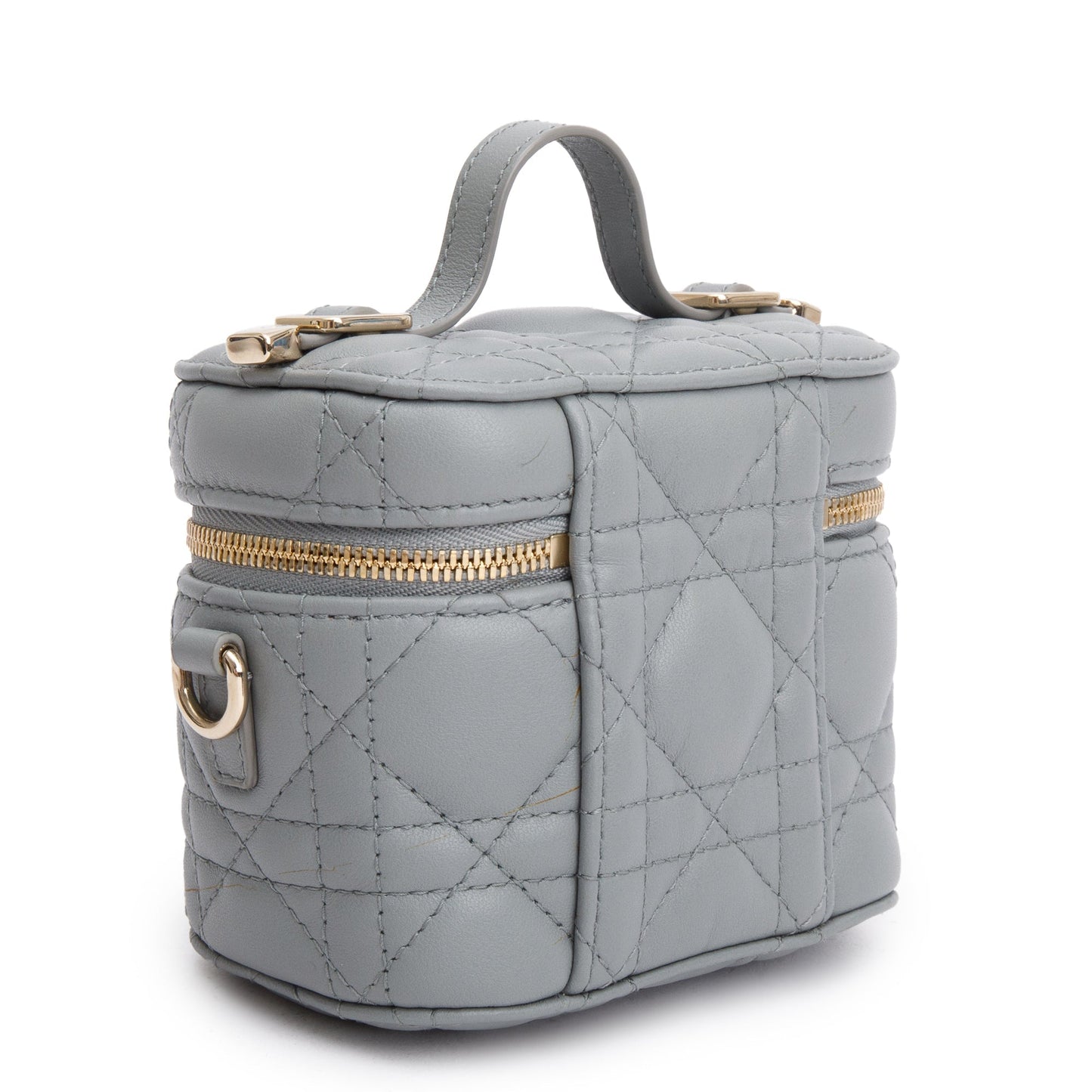 Christian Dior 2021 Grey Cannage Leather Micro Lady Dior Vanity Case
